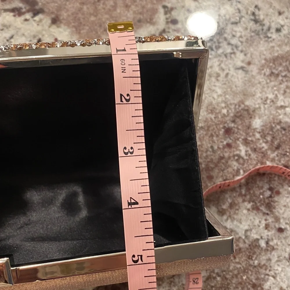 Gold Rhinestone Evening Clutch Bag Sparkly Formal Wedding Party Purse - Picture 7 of 11